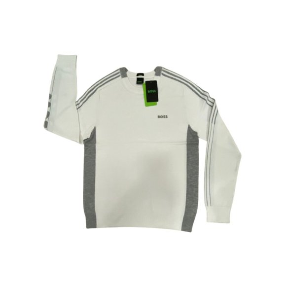 NWT Hugo Boss Men's Color Blocked Cotton Blend Sweater Striped Logo White S-XXL - Picture 3 of 5